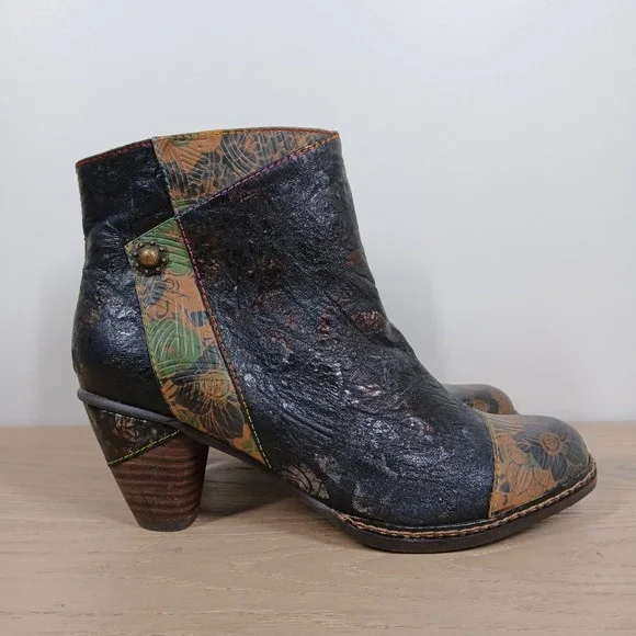 Spring Step L'Artiste Waterlily Boots Women 9 Multicolor Leather Block Heel - Picture 6 of 12